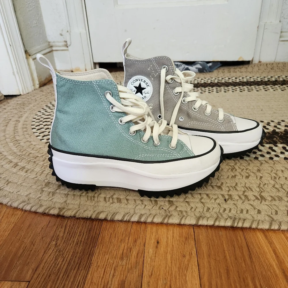 Converse Two Color Run Star High-Top Sneakers in Gray and Mint